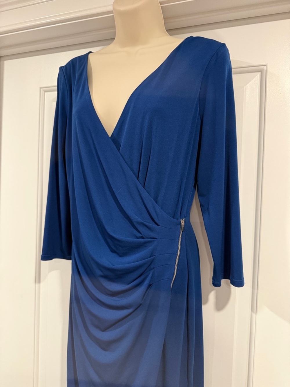 Express Navy Blue Draped Wrap-Front Long Sleeve Dress